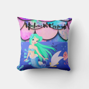 I Believe In Mermaids Throw Pillow