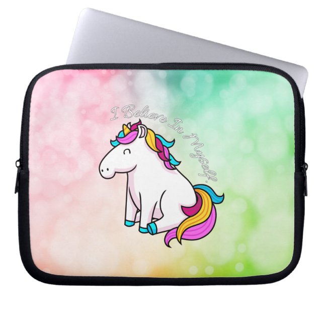 I Believe In Myself Unicorn Laptop Sleeve (Front)