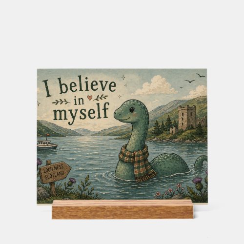 I believe in myself whimsical Loch Ness Monster Acrylic Sign