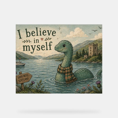 I believe in myself whimsical Loch Ness Monster Acrylic Sign