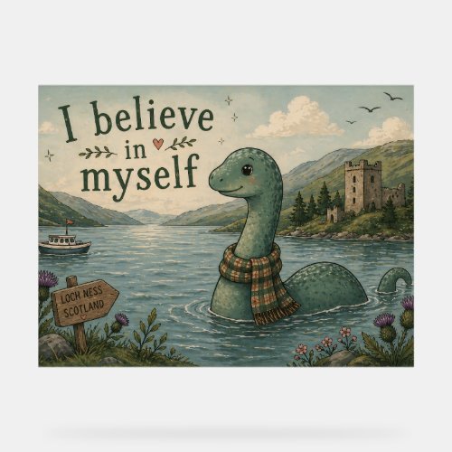 I believe in myself whimsical Loch Ness Monster Acrylic Sign