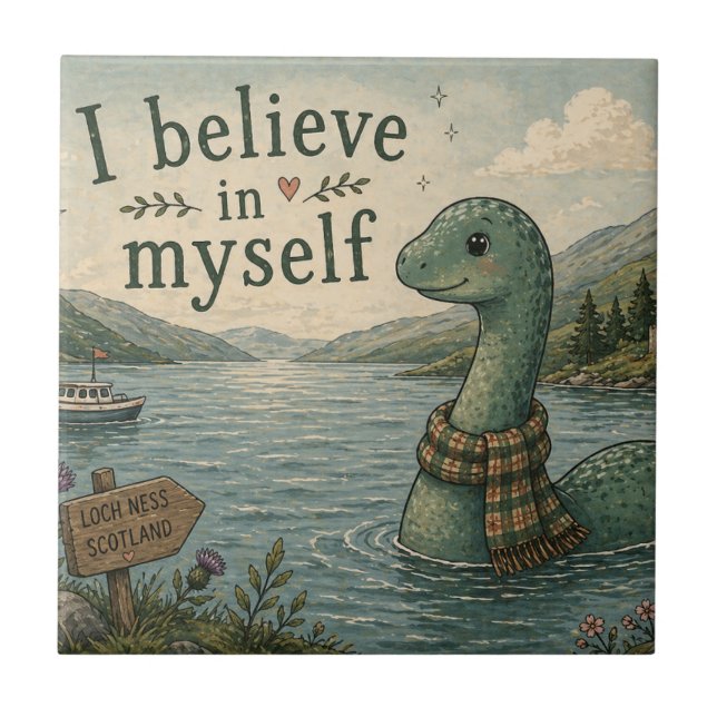 I believe in myself whimsical Loch Ness Monster Ceramic Tile (Front)