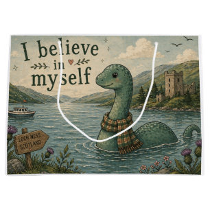 I believe in myself whimsical Loch Ness Monster Large Gift Bag