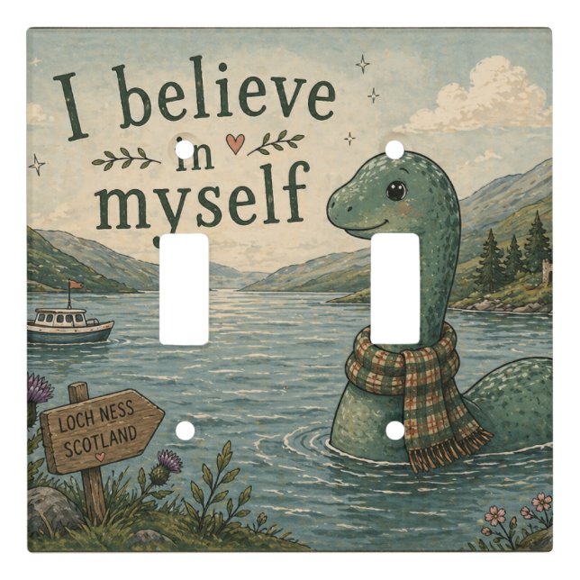 I believe in myself whimsical Loch Ness Monster Light Switch Cover (Front)