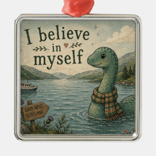 I believe in myself whimsical Loch Ness Monster Metal Ornament