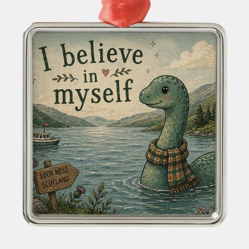 I believe in myself whimsical Loch Ness Monster Metal Ornament