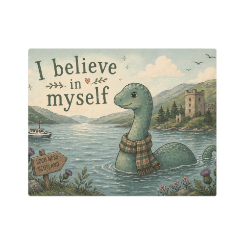 I believe in myself whimsical Loch Ness Monster Metal Print