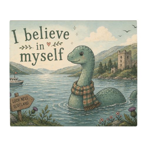 I believe in myself whimsical Loch Ness Monster Metal Print