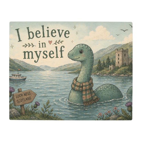 I believe in myself whimsical Loch Ness Monster Metal Print