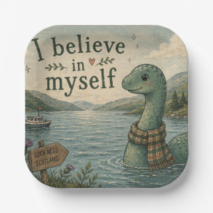 I believe in myself whimsical Loch Ness Monster Paper Plates