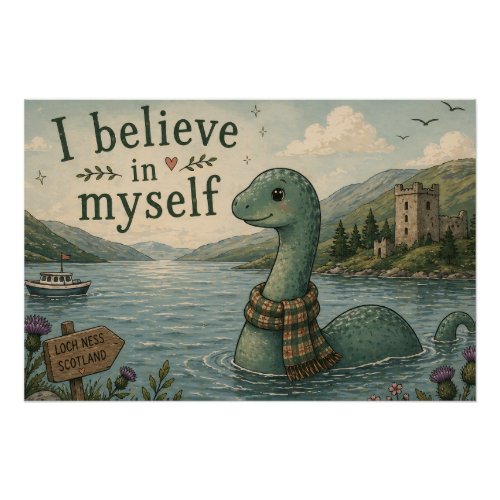 I believe in myself whimsical Loch Ness Monster Poster