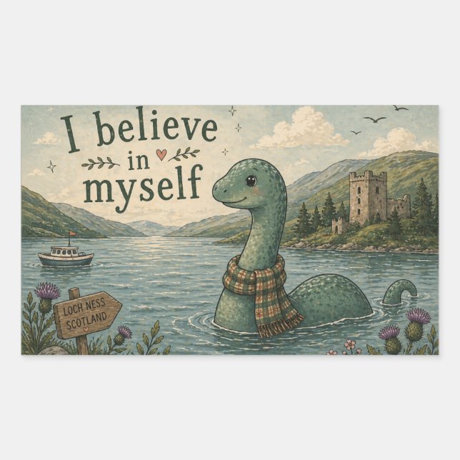 I believe in myself whimsical Loch Ness Monster Rectangular Sticker (Front)