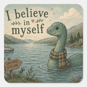 I believe in myself whimsical Loch Ness Monster Square Sticker