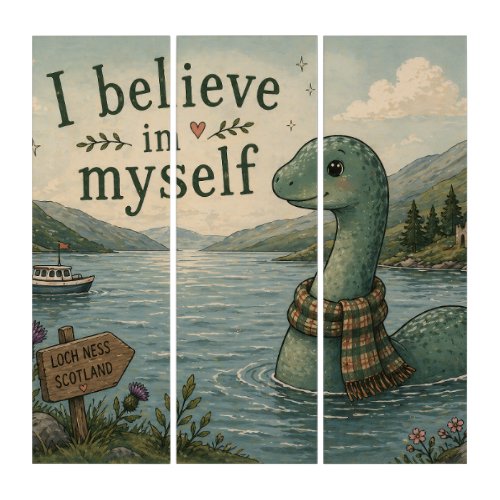 I believe in myself whimsical Loch Ness Monster Triptych