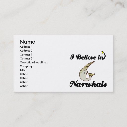 Customizable i believe in narwhals business cards
