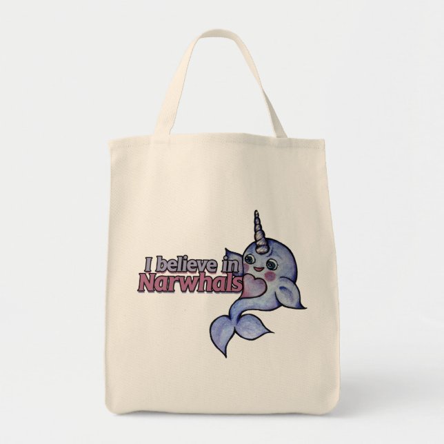 I believe in narwhals tote bag (Front)