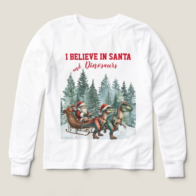 I Believe in Santa and Dinosaurs Tri-Blend Shirts (Design Front)