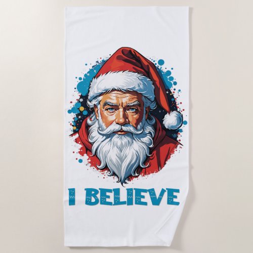 I Believe in Santa Claus Graffiti Style Design Beach Towel