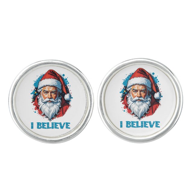 I Believe in Santa Claus Graffiti Style Design Cufflinks (Front)