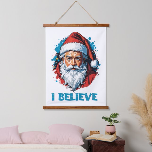I Believe in Santa Claus Graffiti Style Design Hanging Tapestry (Bedroom)