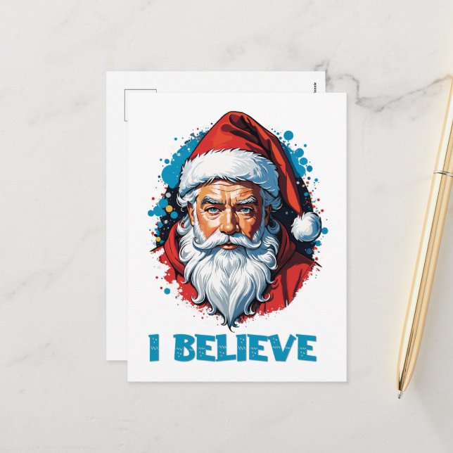 I Believe in Santa Claus Graffiti Style Design Holiday Postcard (Front/Back In Situ)