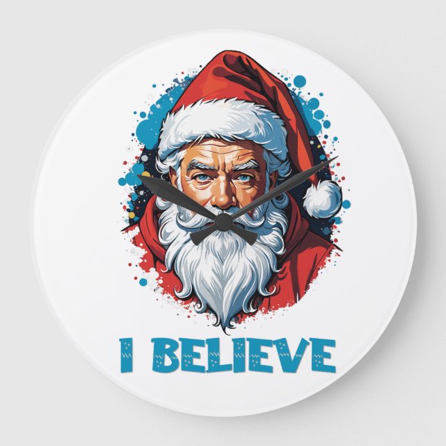 I Believe in Santa Claus Graffiti Style Design Large Clock (Front)