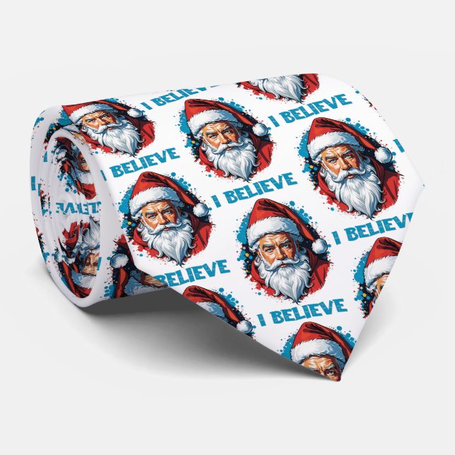 I Believe in Santa Claus Graffiti Style Design Neck Tie (Rolled)