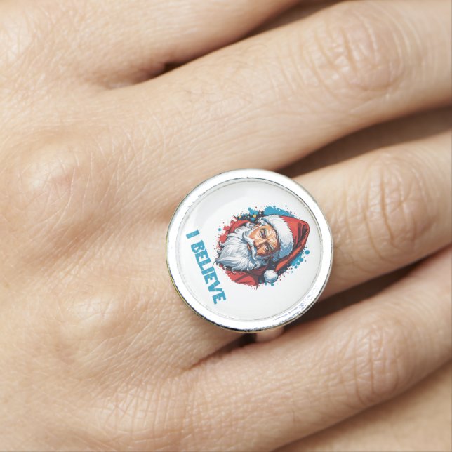 I Believe in Santa Claus Graffiti Style Design Ring (In Situ)