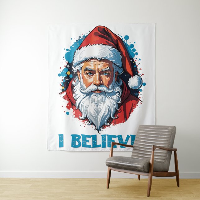 I Believe in Santa Claus Graffiti Style Design Tapestry (In Situ)