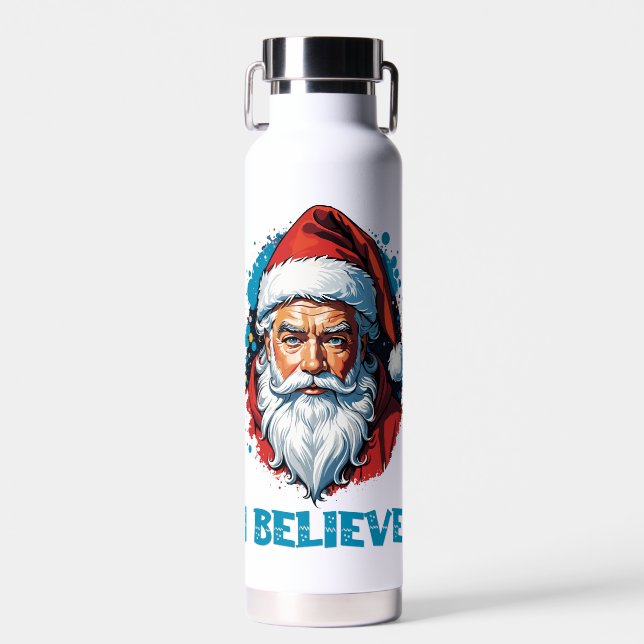I Believe in Santa Claus Graffiti Style Design Water Bottle (Front)