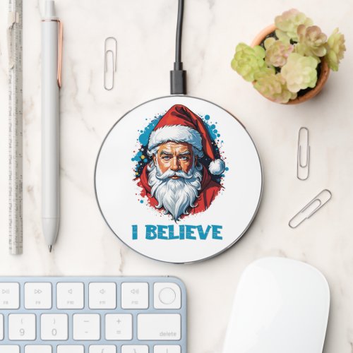 I Believe in Santa Claus Graffiti Style Design Wireless Charger
