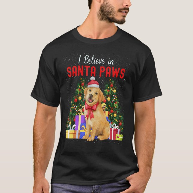I Believe In Santa Paws  Cute Christmas Labrador P T-Shirt (Front)