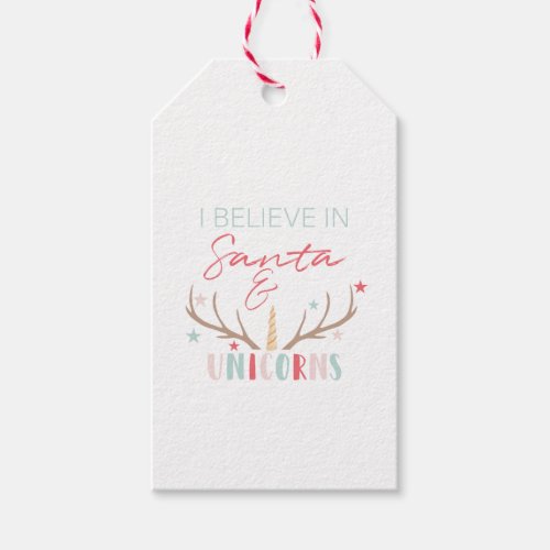 I Believe In Santa  Unicorns Christmas Gift Tag