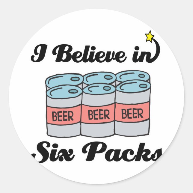 i believe in six packs classic round sticker (Front)