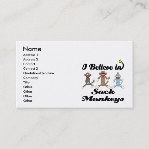 i believe in sock monkeys business card templates