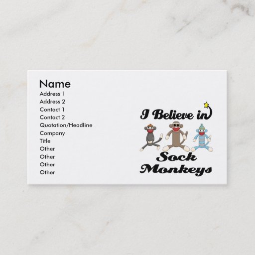 Customizable i believe in sock monkeys business card templates