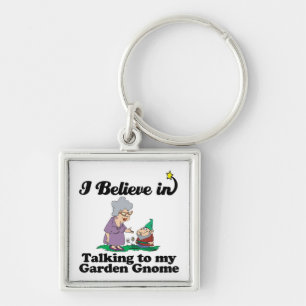 i believe in talking to garden gnome keychain