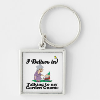 i believe in talking to garden gnome keychain