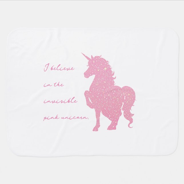 I believe in the invisible pink unicorn. baby blanket (Horizontal)