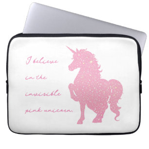 I believe in the invisible pink unicorn. laptop sleeve