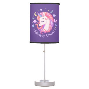 I Believe in Unicorns Purple Pastel Pony Bedside Table Lamp