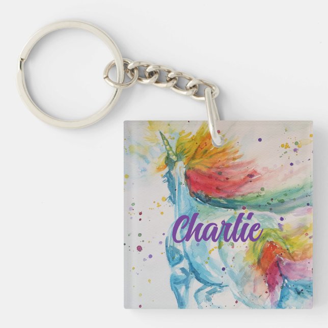 I Believe In Unicorns Rainbow Cute Girls Sticker Keychain (Front)