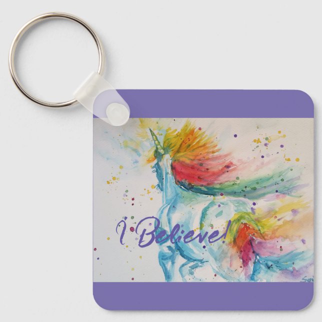 I Believe In Unicorns Rainbow Cute Girls Teenager Keychain (Front)