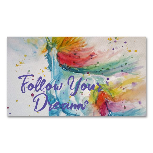 I Believe In Unicorns Rainbow Follow Your Dreams Business Card Magnet (Front)