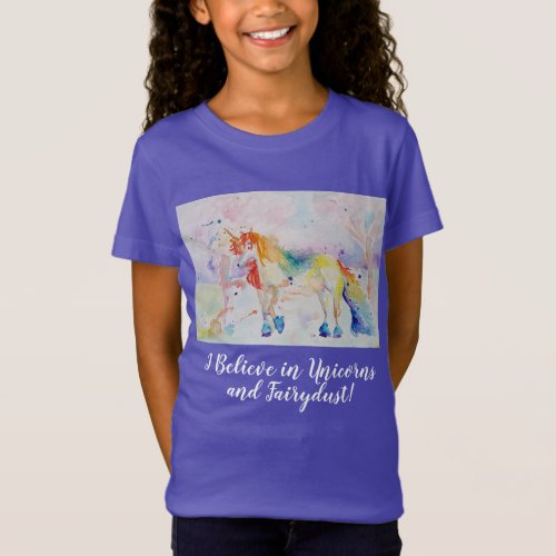 I Believe In Unicorns Womens Watercolor T Shirt