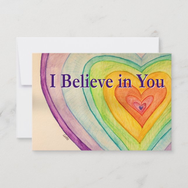I Believe in You Rainbow Hearts Art Note Card (Front)