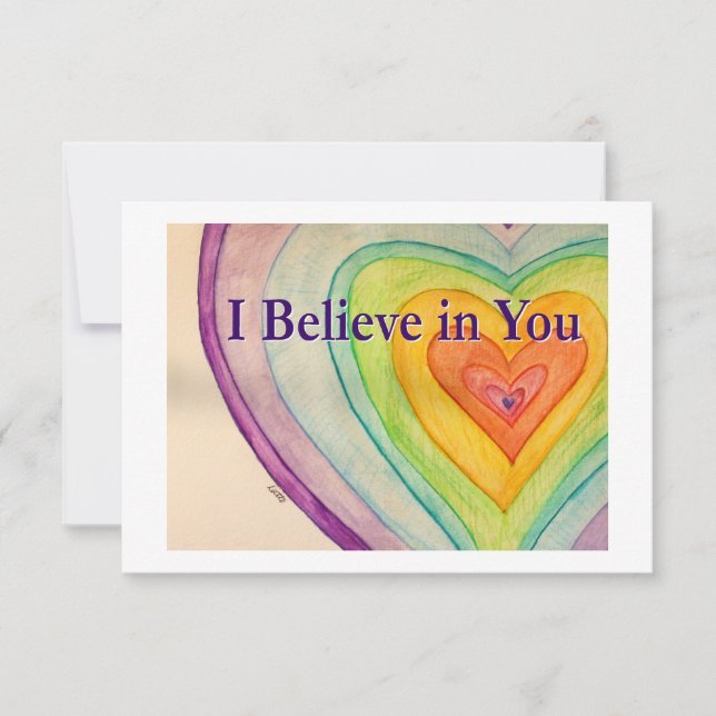 I Believe in You Rainbow Hearts Art Note Card (Front)