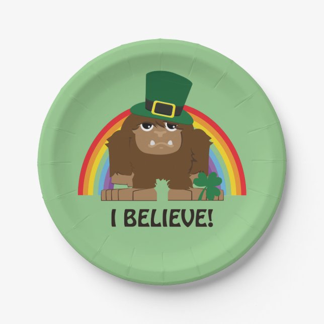 I Believe! Leprechaun Bigfoot Paper Plates (Front)