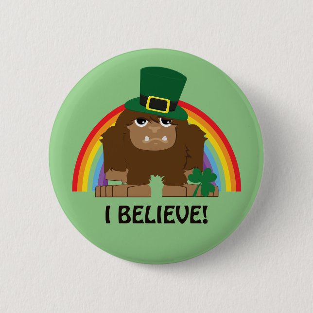 I Believe! Leprechaun Bigfoot Pinback Button (Front)