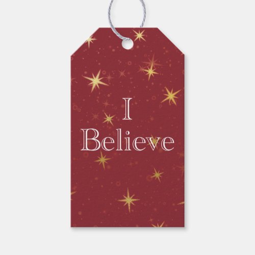 I Believe Red  Faux Gold Foil Stars Gift Tags